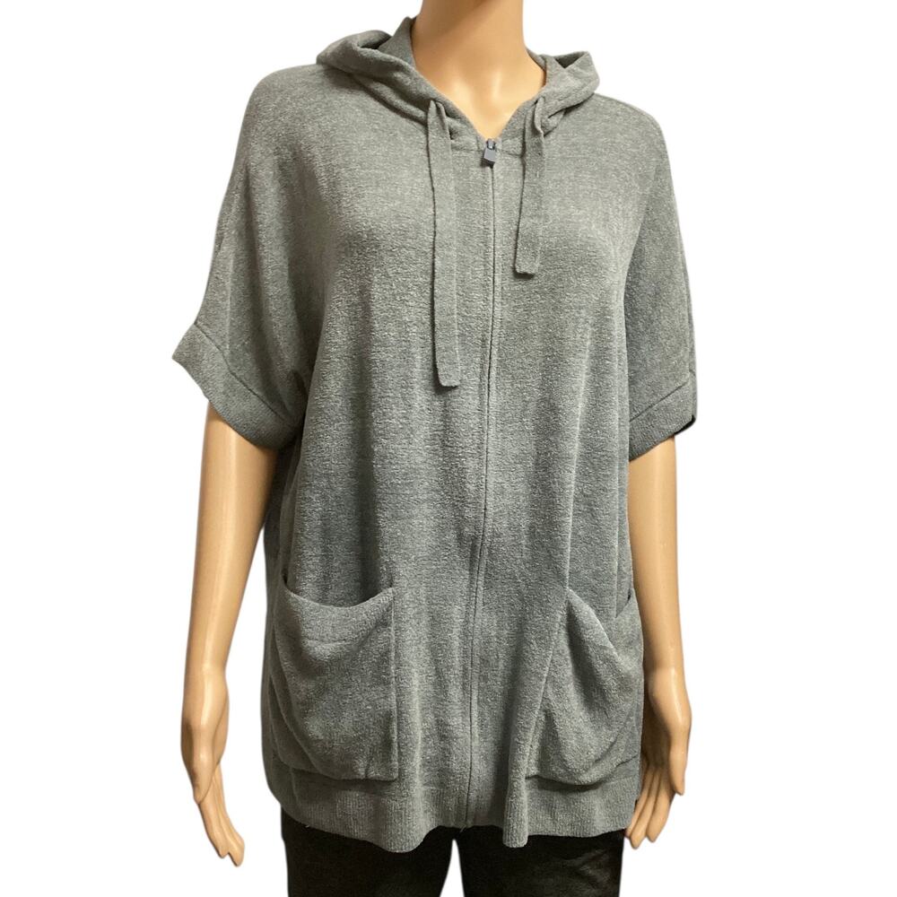 Barefoot Dreams Ultra Lite Short Sleeve Zip Up Hoodie green sz XS